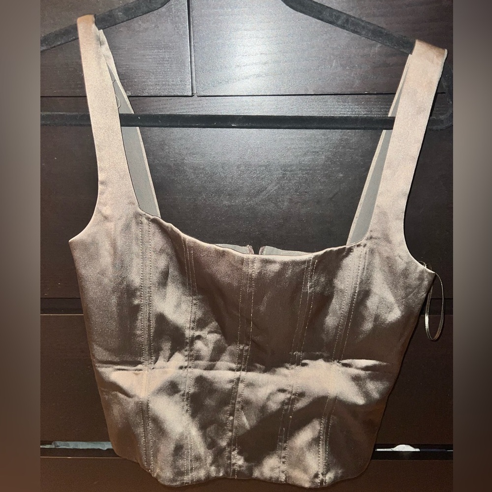Zara Satin Military Green Corset plastic boning inside